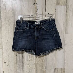 PAIGE Women's Jimmy Jimmy Short Denim Blue Jean Shorts Frayed Hem